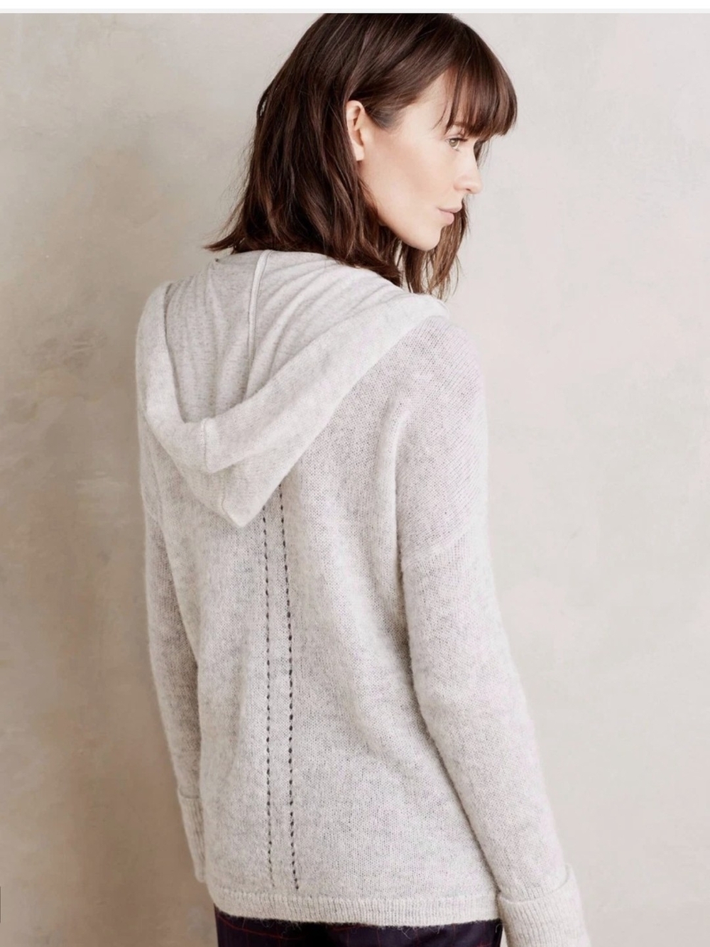 Anthropologie Light Gray Open Front Hooded Cardigan Single Button Drape Sweater